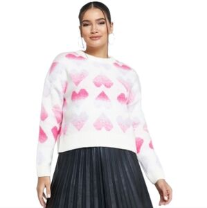 NWT MAJOR White Pink Purple Ombre Heart Knit Sweater Women's Size XL